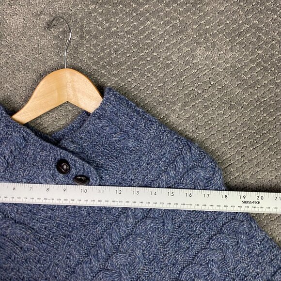 Aran Sweater Market Poncho Shawl Women's One Size Blue Merino Wool Ireland - Picture 12 of 13